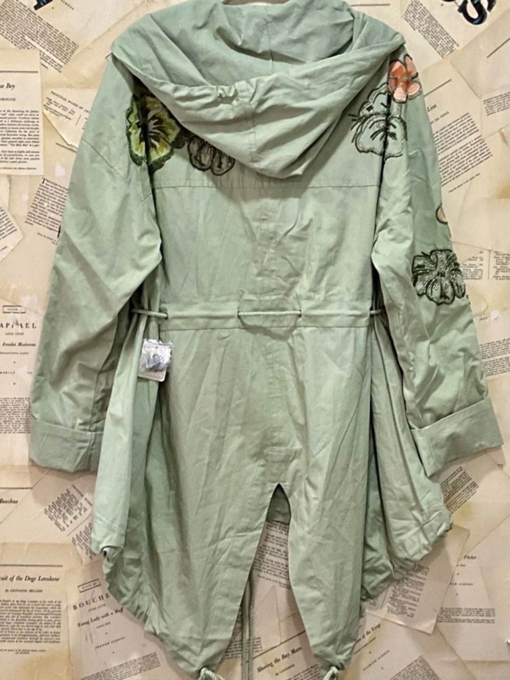 Free People We The Free Davy Jones Parka Hood Embroidery Bead Floral Sage - Picture 7 of 8